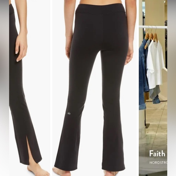 ALO Yoga Black Pull On Split Hem Pants sz M - Picture 2 of 6